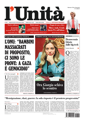 Prima pagina L'Unità di oggi - Quotidiano nazionale