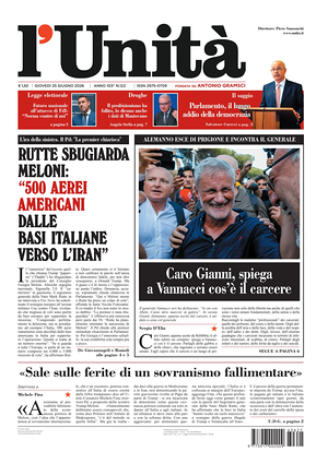 Prima pagina L'Unità di oggi - Quotidiano nazionale