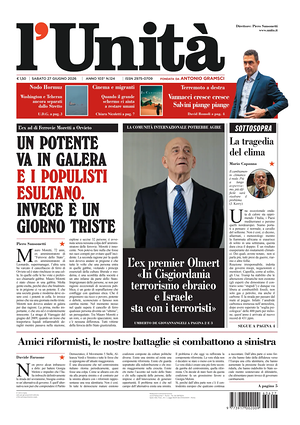 Prima pagina L'Unità di oggi - Quotidiano nazionale