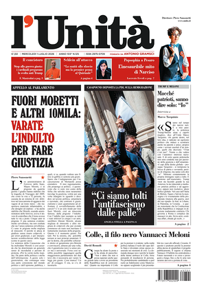 Prima pagina L'Unità di oggi - Quotidiano nazionale