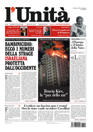 Prima pagina L'Unità di oggi - Quotidiano nazionale