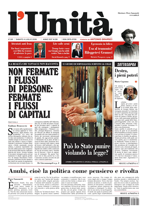 Prima pagina L'Unità di oggi - Quotidiano nazionale