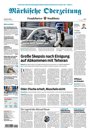 Titelseite von Märkische Oderzeitung heute - Regionale Zeitungen