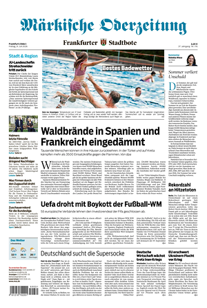 Titelseite von Märkische Oderzeitung heute - Regionale Zeitungen
