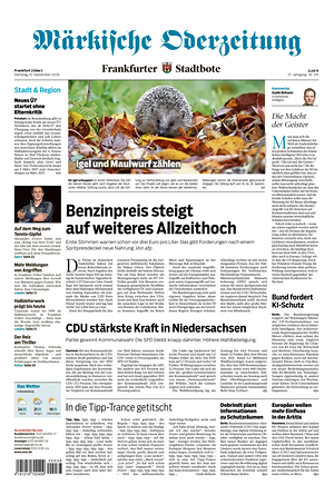Titelseite von Märkische Oderzeitung heute - Regionale Zeitungen