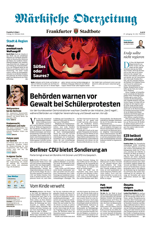 Titelseite von Märkische Oderzeitung heute - Regionale Zeitungen