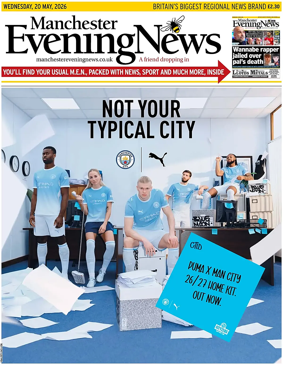 Front page of Manchester Evening News today - UK press 20 May 2026