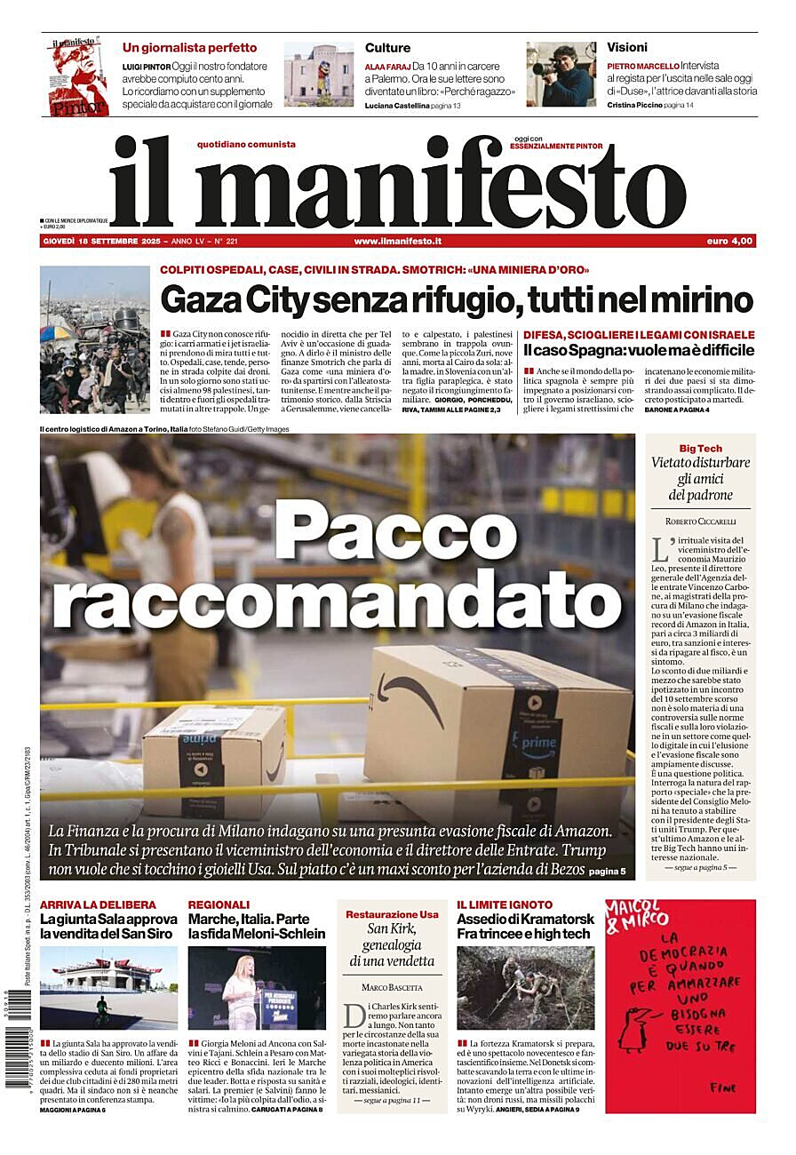 Prima pagina Il Manifesto di oggi - Edicola 18 Settembre 2025