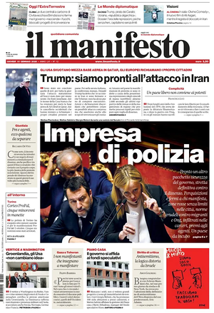 Prima pagina Il Manifesto di oggi - Quotidiano nazionale