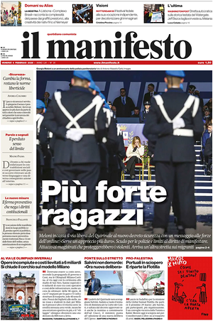 Prima pagina Il Manifesto di oggi - Quotidiano nazionale