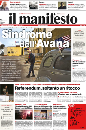 Prima pagina Il Manifesto di oggi - Quotidiano nazionale
