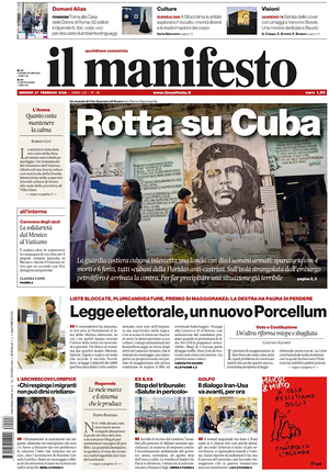 Prima pagina Il Manifesto di oggi - Quotidiano nazionale