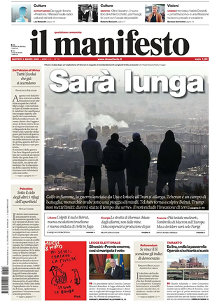 Prima pagina Il Manifesto di oggi - Quotidiano nazionale