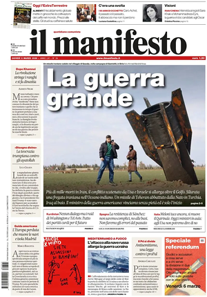 Prima pagina Il Manifesto di oggi - Quotidiano nazionale
