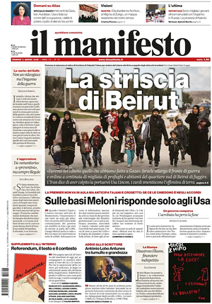 Prima pagina Il Manifesto di oggi - Quotidiano nazionale