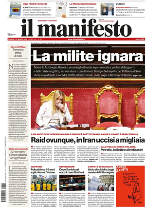 Prima pagina Il Manifesto di oggi - Quotidiano nazionale