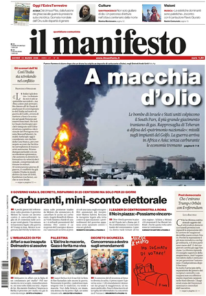 Prima pagina Il Manifesto di oggi - Quotidiano nazionale