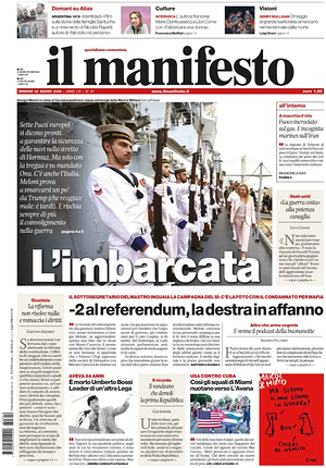 Prima pagina Il Manifesto di oggi - Quotidiano nazionale