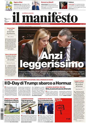 Prima pagina Il Manifesto di oggi - Quotidiano nazionale