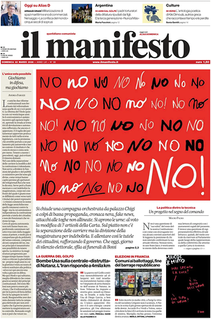 Prima pagina Il Manifesto di oggi - Quotidiano nazionale