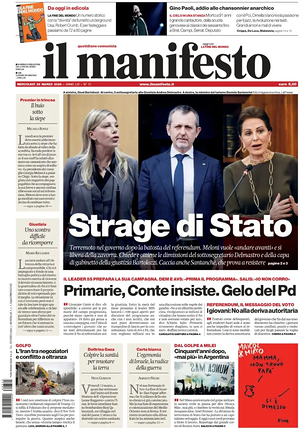 Prima pagina Il Manifesto di oggi - Quotidiano nazionale