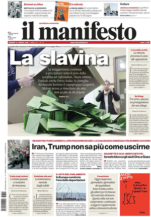 Prima pagina Il Manifesto di oggi - Quotidiano nazionale