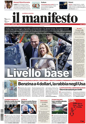 Prima pagina Il Manifesto di oggi - Quotidiano nazionale