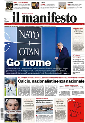 Prima pagina Il Manifesto di oggi - Quotidiano nazionale