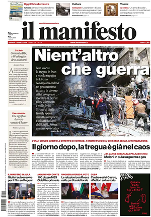 Prima pagina Il Manifesto di oggi - Quotidiano nazionale