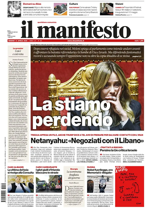 Prima pagina Il Manifesto di oggi - Quotidiano nazionale