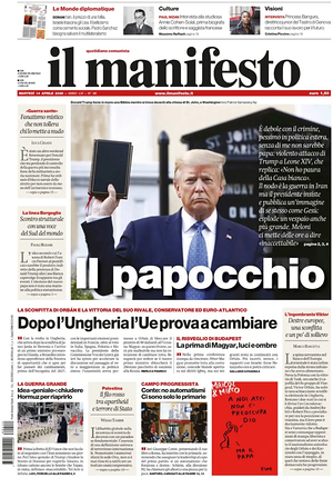 Prima pagina Il Manifesto di oggi - Quotidiano nazionale