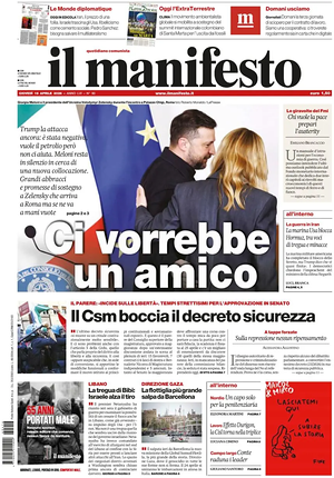 Prima pagina Il Manifesto di oggi - Quotidiano nazionale
