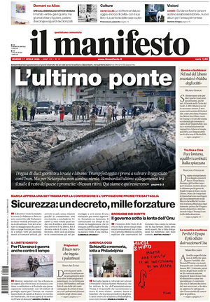 Prima pagina Il Manifesto di oggi - Quotidiano nazionale