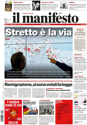 Prima pagina Il Manifesto di oggi - Quotidiano nazionale