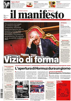 Il Manifesto prima pagina