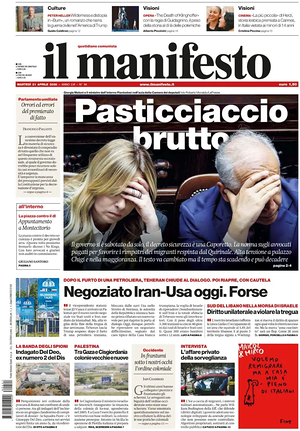 Prima pagina Il Manifesto di oggi - Quotidiano nazionale