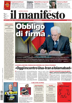 Prima pagina Il Manifesto di oggi - Quotidiano nazionale
