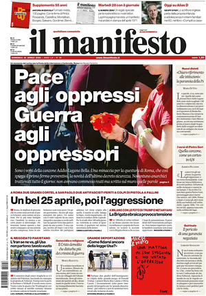 Prima pagina Il Manifesto di oggi - Quotidiano nazionale