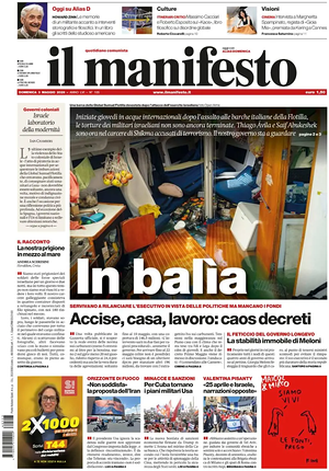 Prima pagina Il Manifesto di oggi - Quotidiano nazionale