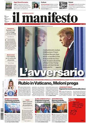 Prima pagina Il Manifesto di oggi - Quotidiano nazionale