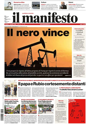 Prima pagina Il Manifesto di oggi - Quotidiano nazionale