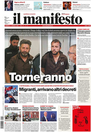 Prima pagina Il Manifesto di oggi - Quotidiano nazionale