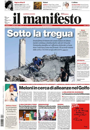 Prima pagina Il Manifesto di oggi - Quotidiano nazionale