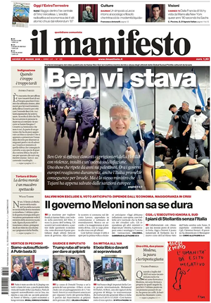 Prima pagina Il Manifesto di oggi - Quotidiano nazionale