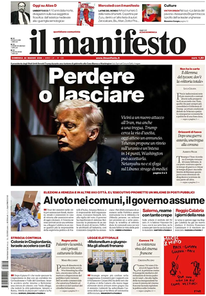 Prima pagina Il Manifesto di oggi - Quotidiano nazionale