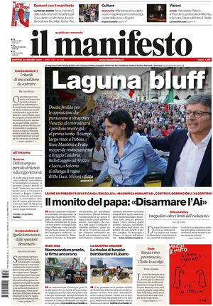 Prima pagina Il Manifesto di oggi - Quotidiano nazionale