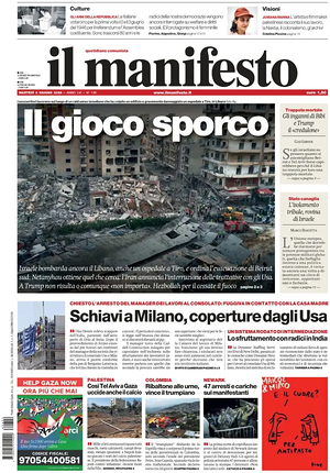 Prima pagina Il Manifesto di oggi - Quotidiano nazionale