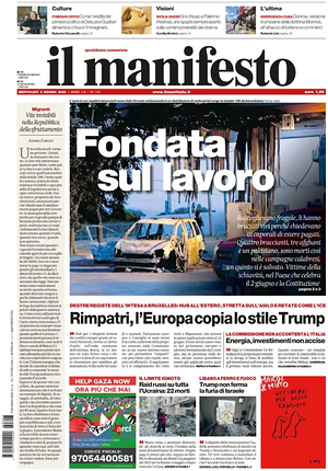 Prima pagina Il Manifesto di oggi - Quotidiano nazionale