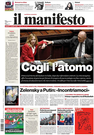 Prima pagina Il Manifesto di oggi - Quotidiano nazionale
