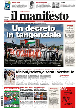 Prima pagina Il Manifesto di oggi - Quotidiano nazionale